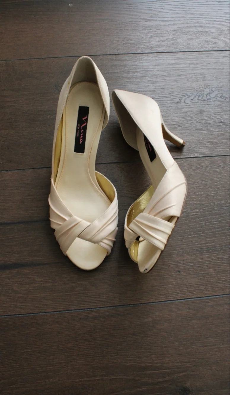 Nina New York Women's Cream Satin Peep-Toe Heels